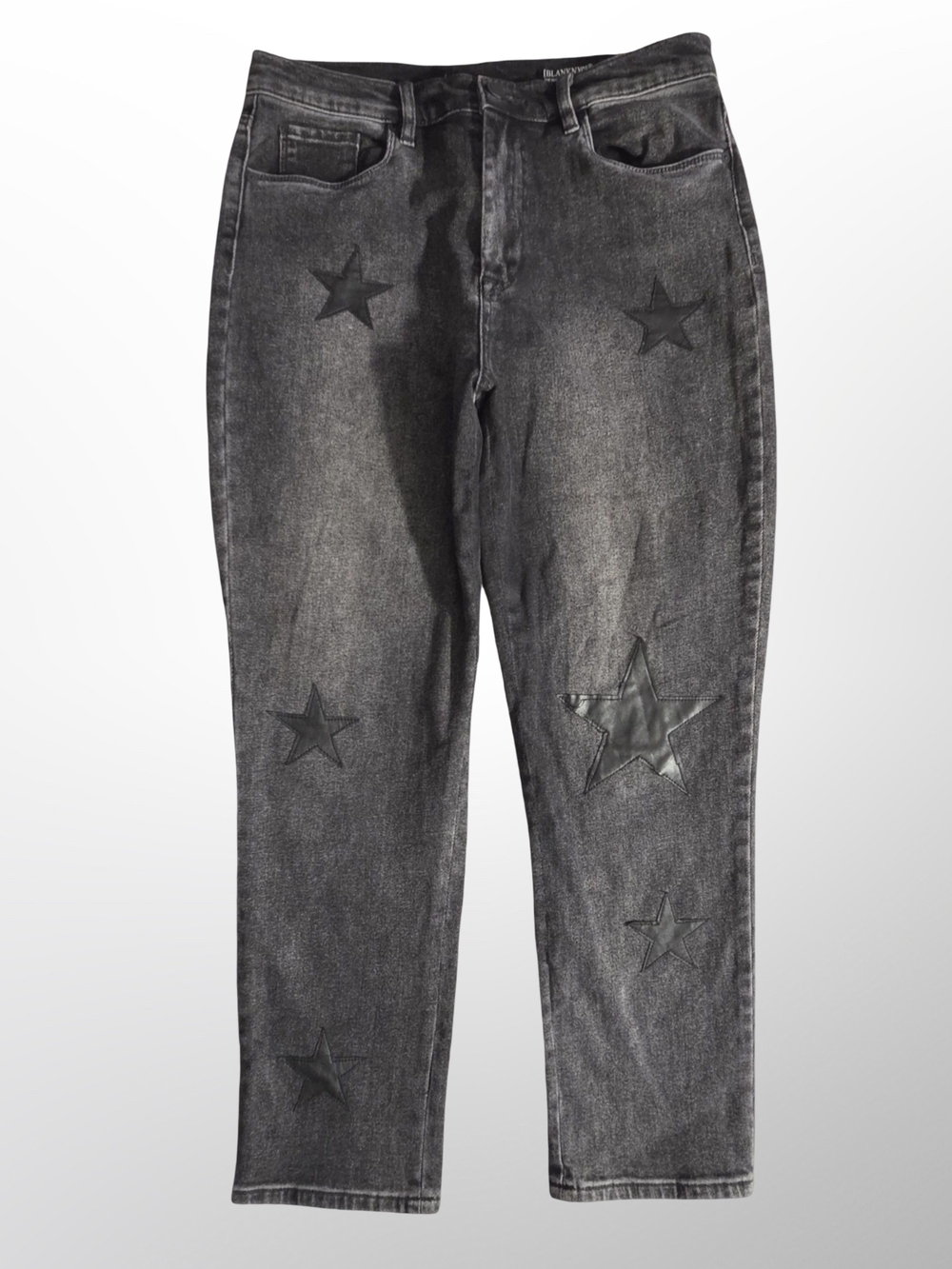 BLANKNYC The Madison Crop Star Patch Wide Leg Jeans Size 31 Black Y2K